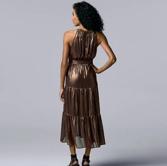 Vera Wang Bronze Tiered Smocked Dress - Picture 3 of 6